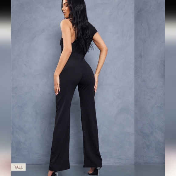 NWT PrettyLittleThing Black One-Shoulder Cocktail Gown Size 18 - Picture 7 of 10